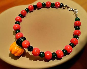Fall Beaded Bracelet with Pumpkin Charm, Glass Bead Autumn Jewelry, Fall Jewelry, Halloween Gift, Thanksgiving Gift