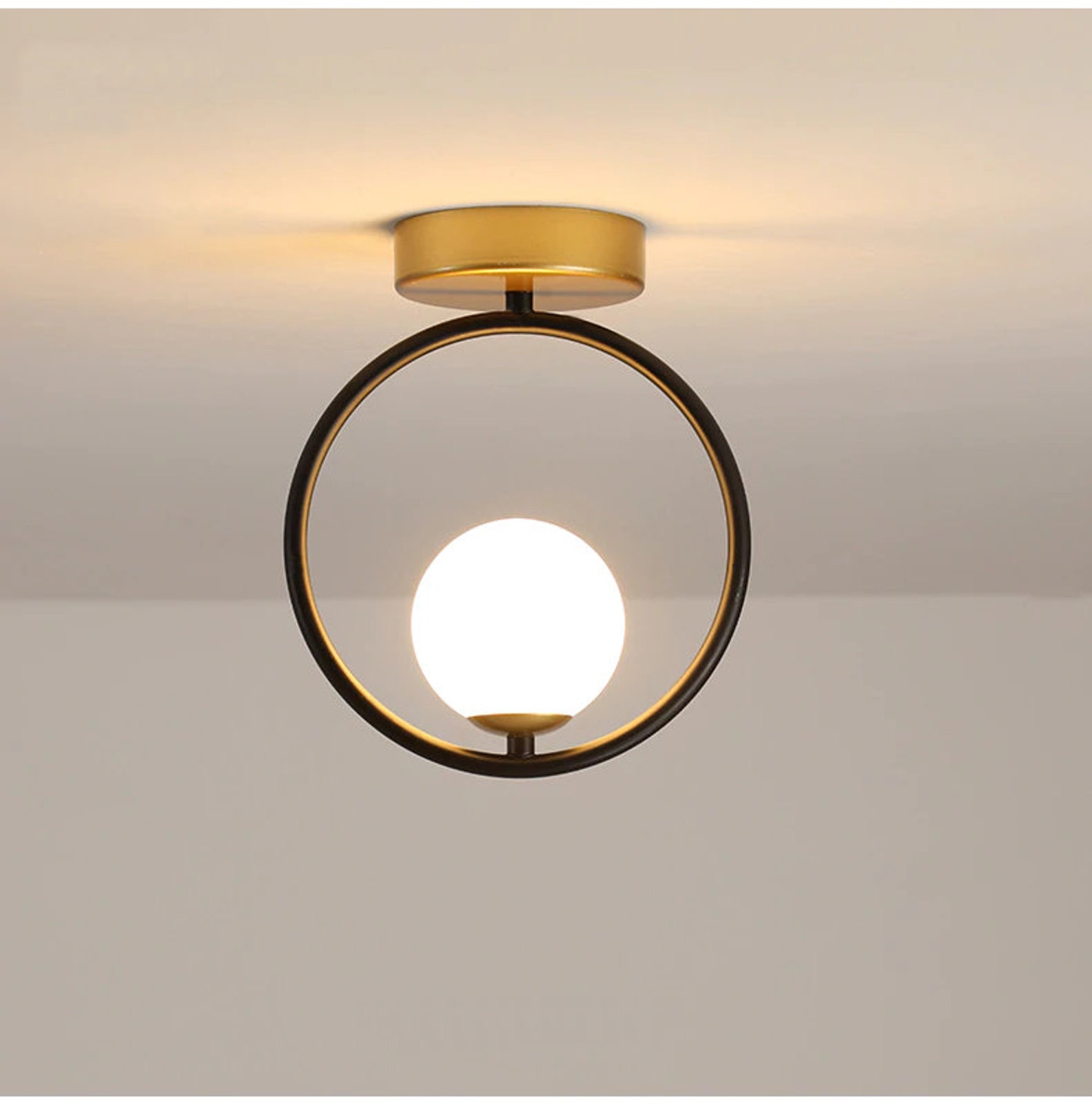 Ceiling Light Black & Brass Flush Mount Light Globe Semi Etsy