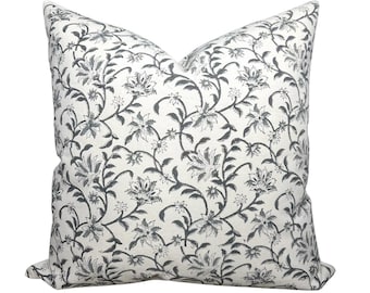 Funda de almohada con estampado floral en bloques neutros en índigo, fundas de almohada de diseñador, almohadas decorativas