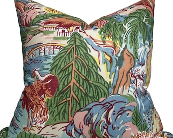Pagoda Tree Pillow Cover in Pink + Green, Designer Pillow Covers, Decorative Pillows