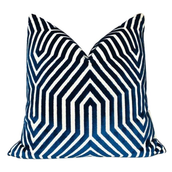 Vanderbilt Velvet Pillow Cover in Bleu, Designer Pillow Covers, Decorative Pillows