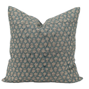 Tulsi Floral Pillow Cover in Teal Blue, Designer Pillow Covers, Decorative Pillows