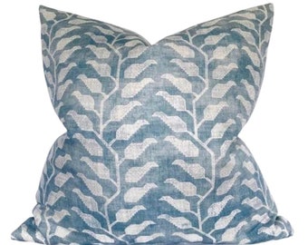 Folio Floral Pillow Cover in Distressed Blue, Designer Pillow Covers, Decorative Pillows