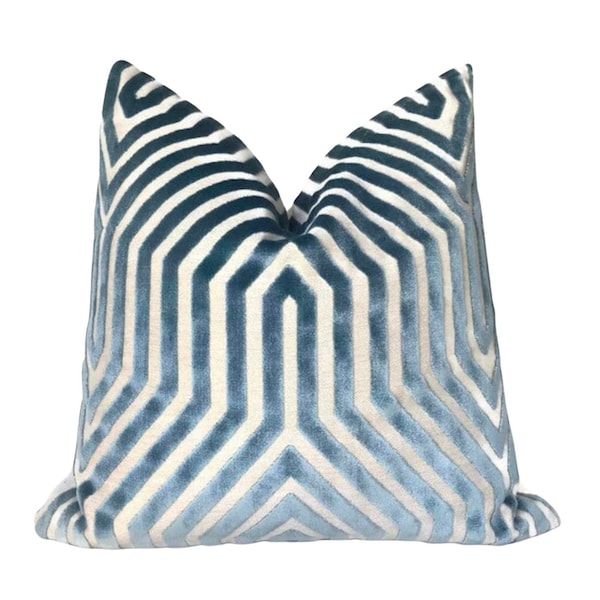 Vanderbilt Velvet Pillow Cover in Marine Blue, Designer Pillow Covers, Decorative Pillows