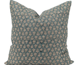 Tulsi Floral Pillow Cover in Teal Blue, Designer Pillow Covers, Decorative Pillows