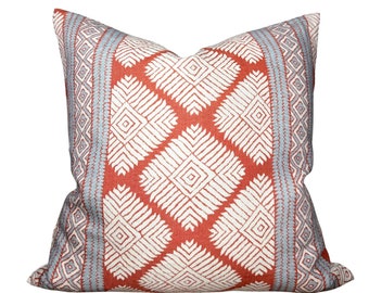 Austin Pillow Cover in Coral and Blue, Designer Pillow Covers, Decorative Pillows