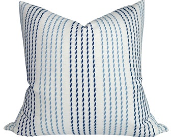 Running Stitch Pillow Cover in Blue, Designer Pillow Covers, Decorative Pillows, F Schumacher Textiles