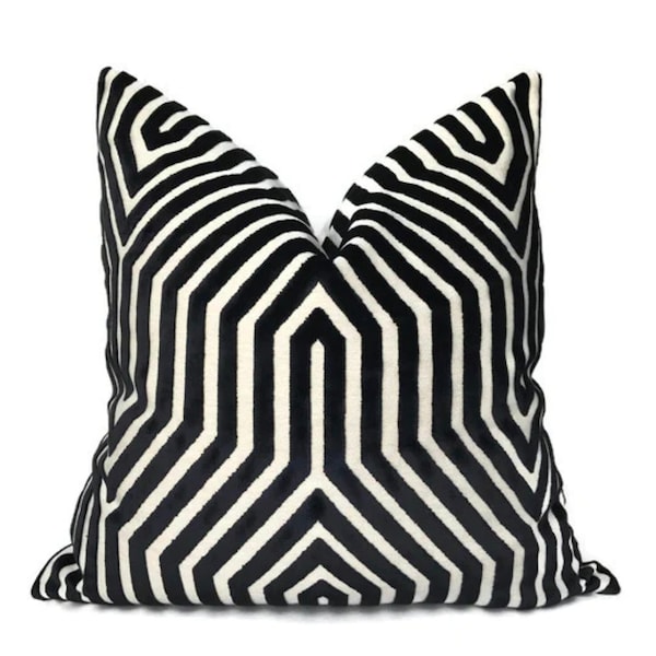 Vanderbilt Velvet Pillow Cover in Noir Black, Designer Pillow Covers, Decorative Pillows