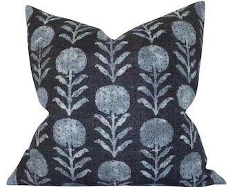 Zinnia Pillow Cover in Indigo, Designer Pillow Covers, Decorative Pillows