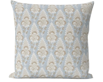 Cornwall Floral Pillow Cover in Spa Blue, Designer Pillow Covers, Decorative Pillows