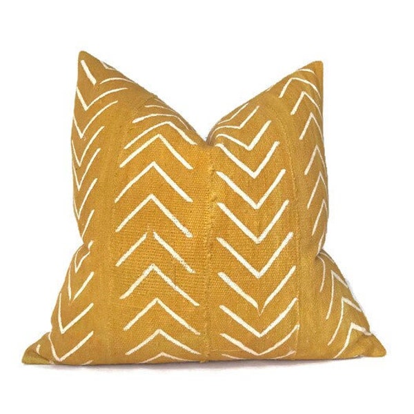 Chevron Pillow Cover in Mustard, Authentic Mudcloth Pillow Cover Designer Pillow Covers, Decorative Pillows