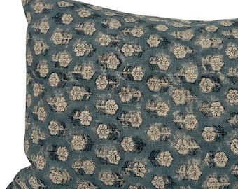 Tulsi Floral Pillow Cover in Teal Blue, Designer Pillow Covers, Decorative Pillows