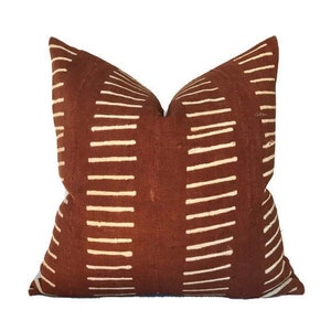 Dashes Pillow Cover in Rust, Authentic Mudcloth Pillow Cover Designer Pillow Covers, Decorative Pillows