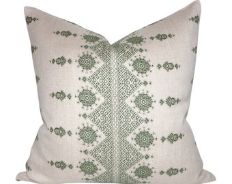 Carmania Woven Pillow Cover in Green, Designer Pillow Covers, Decorative Pillows, Indoor Outdoor Pillows