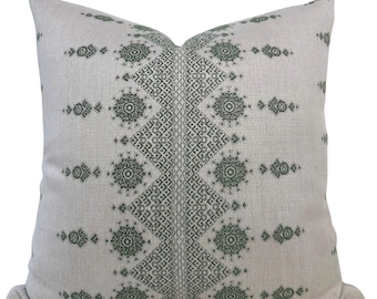 Carmania Woven Pillow Cover in Green, Designer Decorative Pillows, Peter Dunham Textiles, Indoor Outdoor Pillows