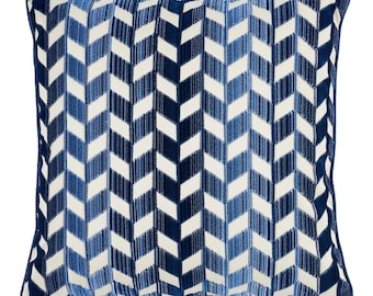 Chevron Strie Velvet Pillow Cover in Lapis Blue, Designer Pillow Covers, Decorative Pillows