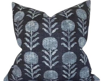 Zinnia Pillow Cover in Indigo, Designer Pillow Covers, Decorative Pillows
