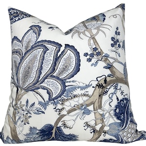 Listo para enviar, funda de almohada floral Kalamkari de 22x22 cm en color azul, fundas de almohada de diseño, almohadas decorativas