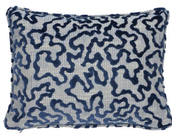 Janis Velvet Pillow Cover in Blue, Designer Decorative Pillows, Schumacher Textiles