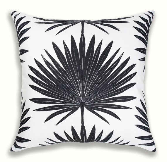 Black White Celadon Tropical Leaf Decorative Throw Pillow Cover Black White Celadon Tropical Leaf Decorative Throw Pillow Cover