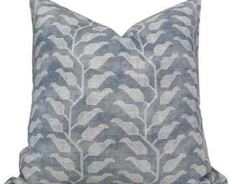 Folio Floral Pillow Cover in Distressed Blue, Designer Pillow Covers, Decorative Pillows