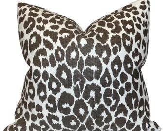 Iconic Leopard Pillow Cover in Brown, Designer Pillow Covers, Decorative Pillows