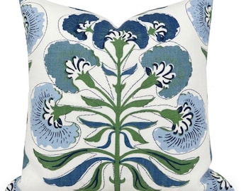 Tybee Tree Pillow Cover in Blue and Green, Designer Pillow Covers, Decorative Pillows