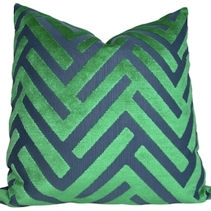 Emerald Green Chevron Velvet Pillow Cover, Maze Velvet Pillow, Designer Pillow Covers, Decorative Pillows, Luxe Velvet image 1
