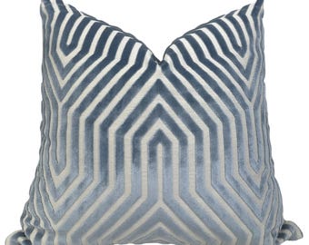Vanderbilt Velvet Pillow Cover in Marine Blue, Designer Pillow Covers, Decorative Pillows