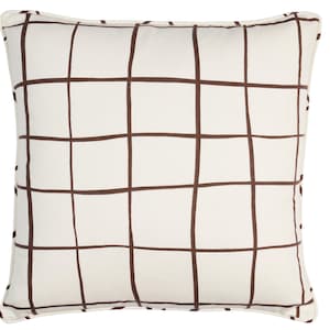 Painterly Windowpane Pillow Cover in Natural Brown, Designer Pillow Covers, F Schumacher Textiles