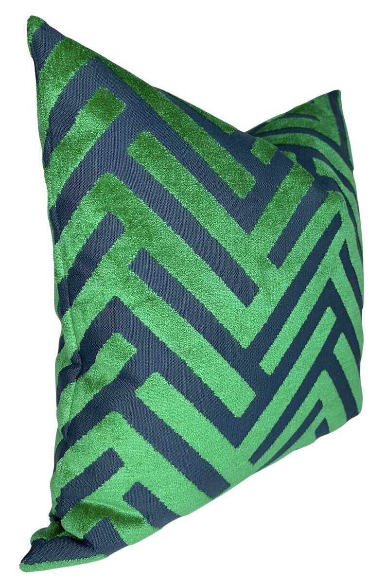 Emerald Green Chevron Velvet Pillow Cover, Maze Velvet Pillow, Designer Pillow Covers, Decorative Pillows, Luxe Velvet image 2