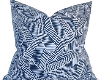 Abstract Leaf Pillow Cover in Blue, Designer Pillow Covers, Decorative Pillows