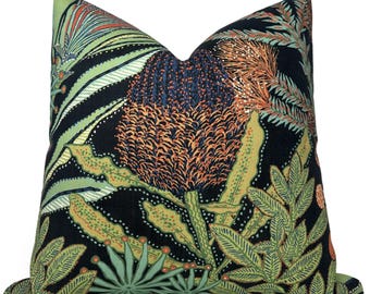 Protea Pillow Cover in Black, Designer Decorative Pillow Covers, Indoor Outdoor Pillow