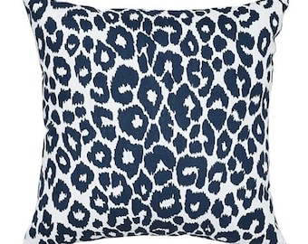 Iconic Leopard Pillow Cover in Blue, Designer Decorative Pillows, Schumacher Textiles - Indoor Outdoor Pillows
