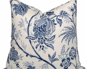 Chinoiserie Vine Pillow Cover in Cobalt Blue, Designer Pillow Covers, F Schumacher Textiles