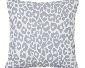 Iconic Leopard Pillow Cover in Sky Blue, Designer Decorative Pillows, Schumacher Textiles - Indoor Outdoor Pillows
