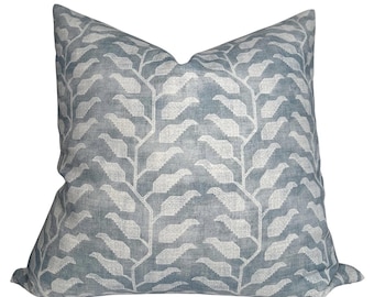 Folio Floral Pillow Cover in Distressed Blue, Designer Pillow Covers, Decorative Pillows