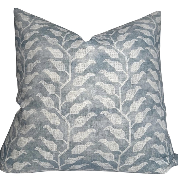 Folio Floral Pillow Cover in Distressed Blue, Designer Pillow Covers, Decorative Pillows