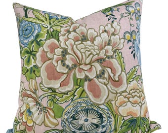 Peony Garden Pillow Cover in Blush, Designer Decorative Pillows, Linen Pillows
