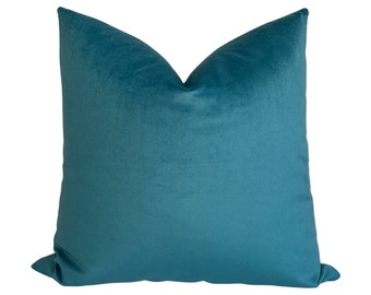 Solid Velvet Pillow Cover in Aqua Blue, Designer Pillow Covers, Decorative Pillows, Luxe Velvet