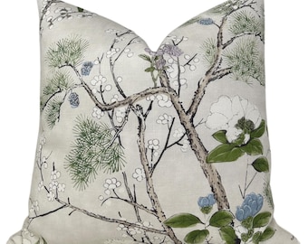 Katsura Floral Pillow Cover in Lavender on Natural, Designer Pillow Covers, Decorative Pillows