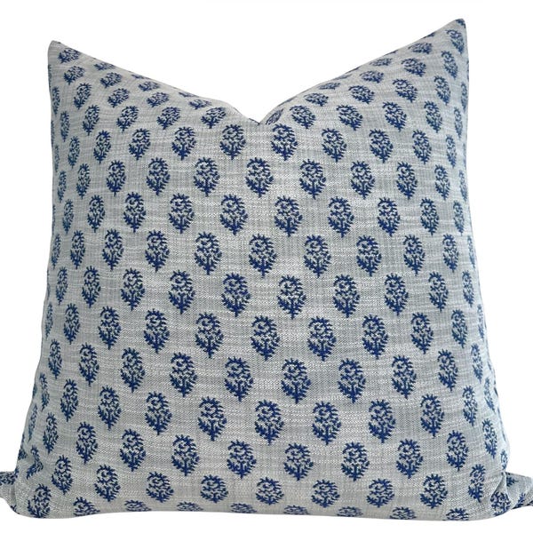 Rajmata Pillow Cover in Indigo Sky, Designer Decorative Pillows, Peter Dunham Textiles - Indoor Outdoor Pillows
