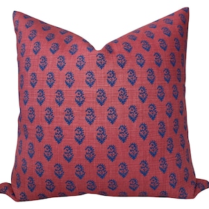 Rajmata Tonal Linen Pillow Cover in Indigo Raspberry, Designer Decorative Pillows, Peter Dunham Textiles