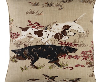 Pointers Best Friends Dog Pillow Cover in Tan Brown, Designer Pillow Covers, Decorative Pillows, F Schumacher Textiles