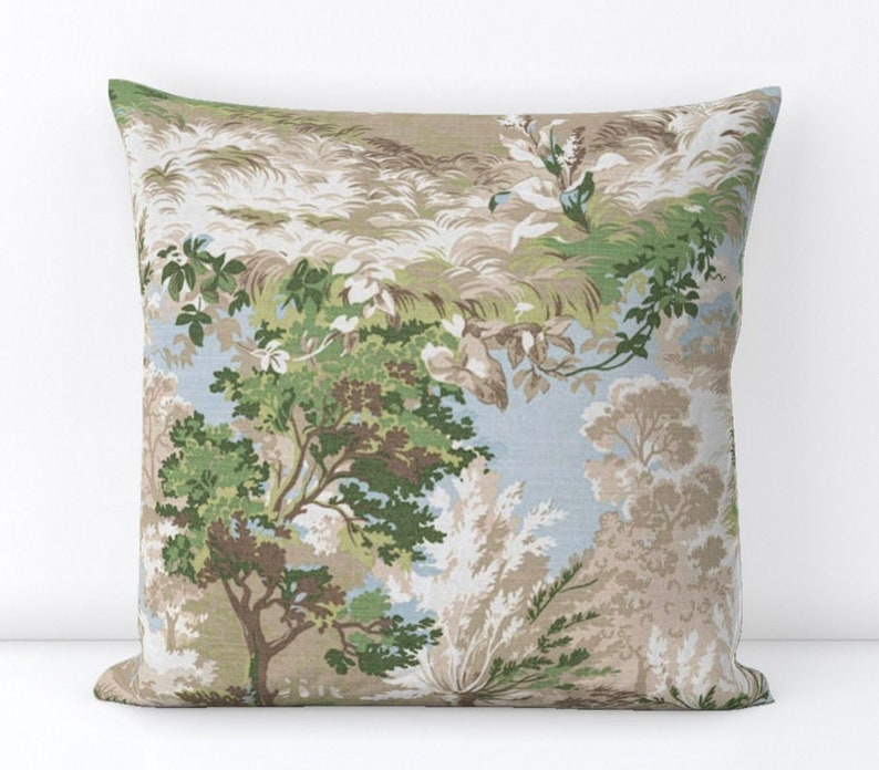 Lincoln Toile Pillow Cover in Green Beige Designer Pillow Etsy