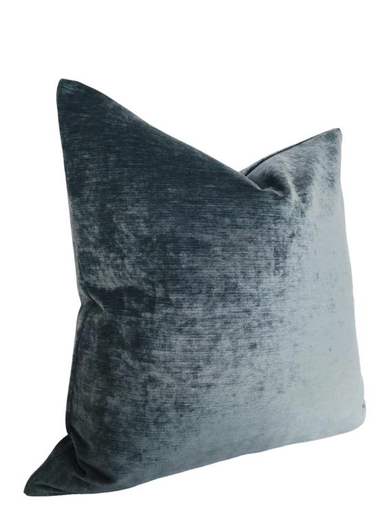 Aqua Velvet Pillow Cover, Designer Decorative Pillows on Both