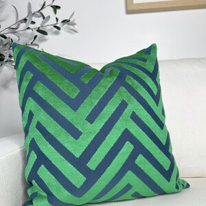 Emerald Green Chevron Velvet Pillow Cover, Maze Velvet Pillow, Designer Pillow Covers, Decorative Pillows, Luxe Velvet image 3