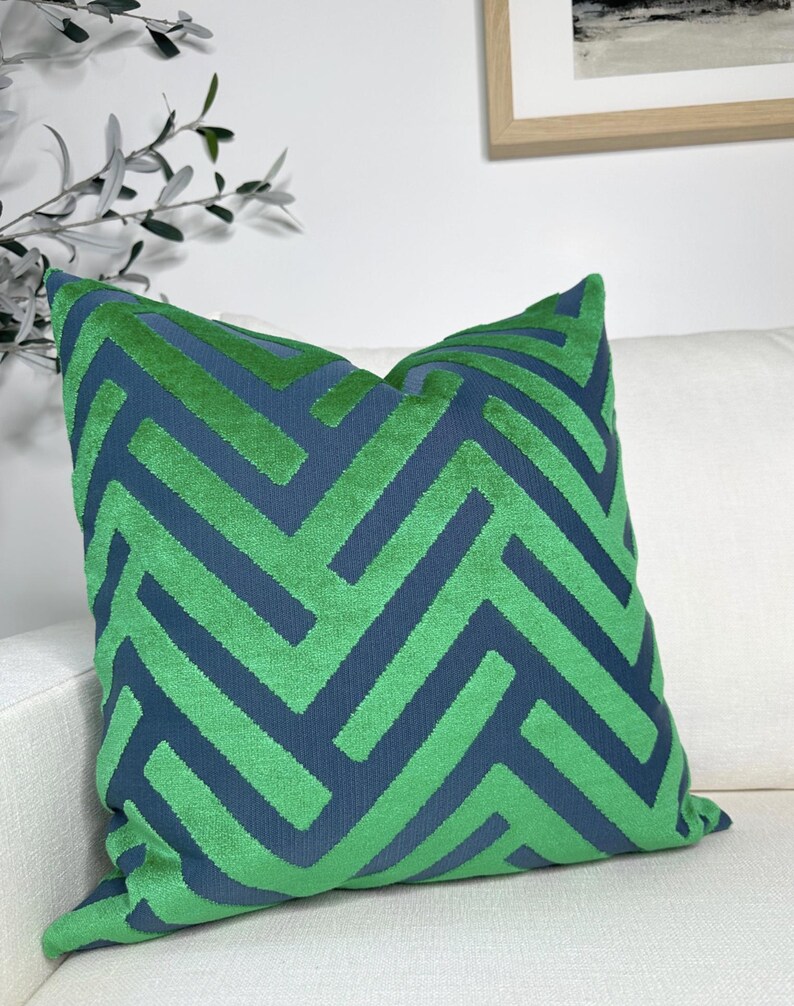Emerald Green Chevron Velvet Pillow Cover, Maze Velvet Pillow, Designer Pillow Covers, Decorative Pillows, Luxe Velvet image 3
