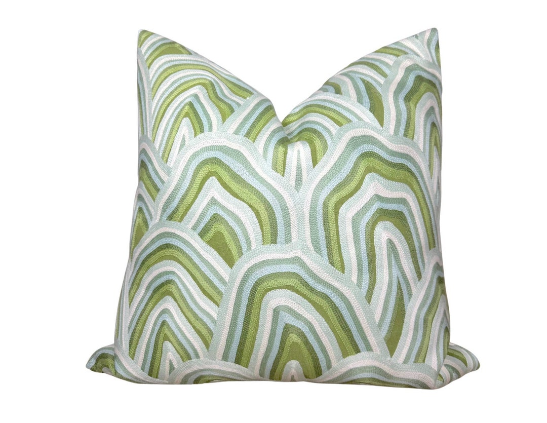 KUMO Embroidered Pillow Cover in Green, Designer Pillow Covers