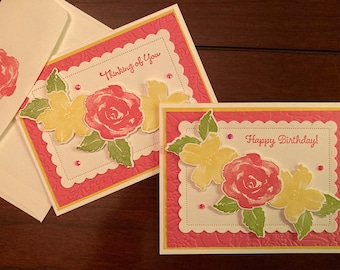 2 choices, Birthday or Thinking of You, bright flowers, handmade card